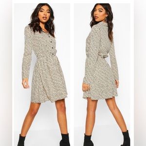 Boohoo Tall Smudge Print Shirt Dress Stone Size 6Tall